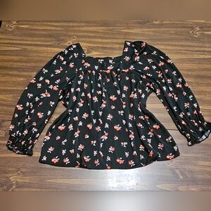 LC Lauren Conrad Black Floral Blouse